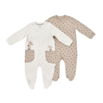 Set 2 salopete cu buzunare Girafa, BabyCosy, 100% bumbac organic