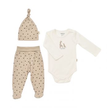 Set 3 piese: body, pantaloni si caciulita Girafa, BabyCosy, 100% bumbac organic ieftin