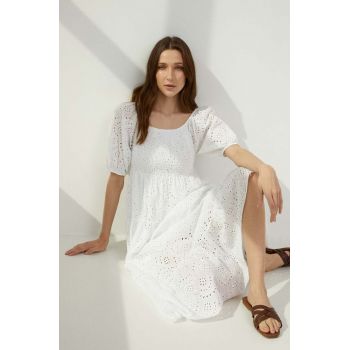 Answear Lab rochie din bumbac culoarea alb, midi, evazati