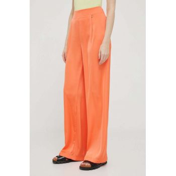 Artigli pantaloni femei, culoarea portocaliu, lat, high waist Artigli pantaloni femei, culoarea portocaliu, lat, high waist