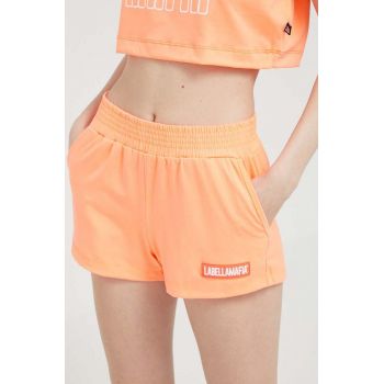 LaBellaMafia pantaloni scurti femei, culoarea portocaliu, cu imprimeu, high waist ieftini