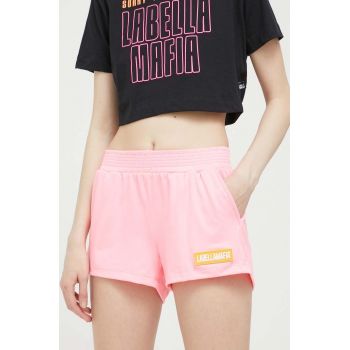 LaBellaMafia pantaloni scurti femei, culoarea roz, cu imprimeu, high waist
