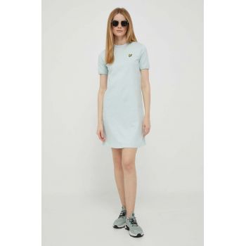 Lyle & Scott rochie din bumbac culoarea turcoaz, mini, drept