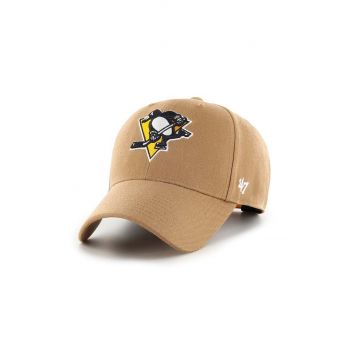 47brand șapcă din amestec de lână NHL Pittsburgh Penguins culoarea bej, cu imprimeu