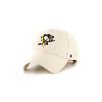 47brand șapcă din amestec de lână NHL Pittsburgh Penguins culoarea bej, cu imprimeu