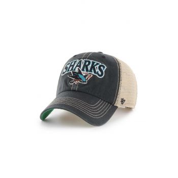 47brand șapcă NHL San Jose Sharks culoarea negru, cu imprimeu  H-TSCLA22LAP-VB