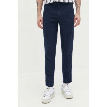 Abercrombie & Fitch pantaloni din in culoarea albastru marin, mulata de firma originali