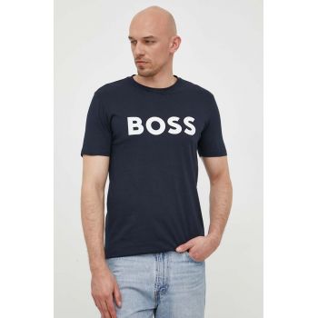 BOSS tricou din bumbac BOSS CASUAL barbati, culoarea albastru marin, cu imprimeu