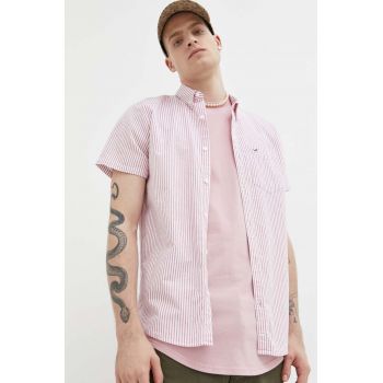 Hollister Co. camasa barbati, culoarea rosu, cu guler button-down, regular