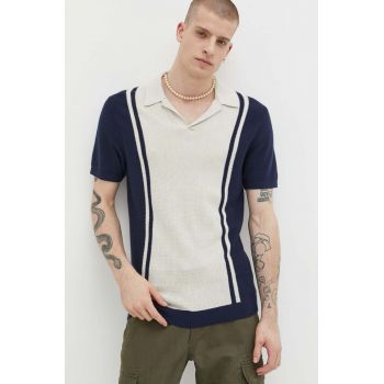 Hollister Co. tricou polo barbati, culoarea albastru marin, modelator