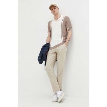 Hollister Co. tricou polo barbati, culoarea bej, modelator