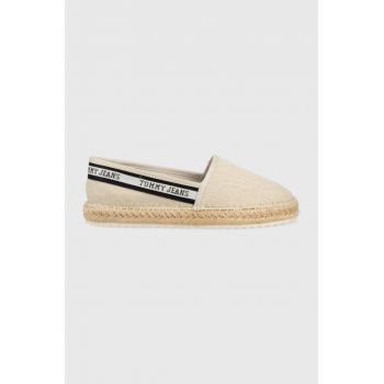 Tommy Jeans espadrile TJW FLATFORM WEBBING culoarea bej, EN0EN02362 ieftine