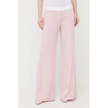 Victoria Beckham pantaloni femei, culoarea roz, lat, medium waist