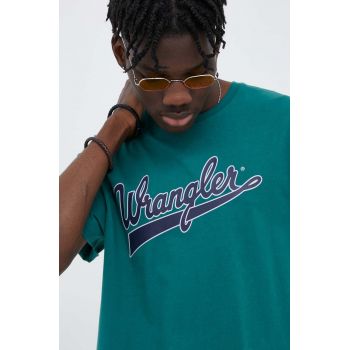 Wrangler tricou din bumbac culoarea verde, cu imprimeu