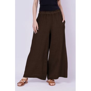 Pantaloni de vara din in largi, maron