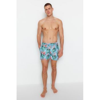 Pantaloni scurti de baie cu talie medie si model tropical