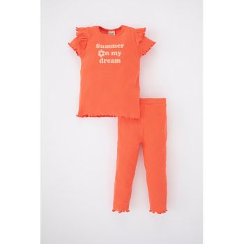 Pijama din amestec de bumbac cu aspect striat