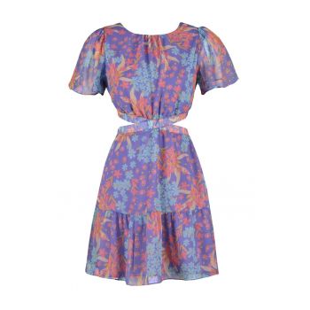 Rochie evazata cu imprimeu floral si decupaje