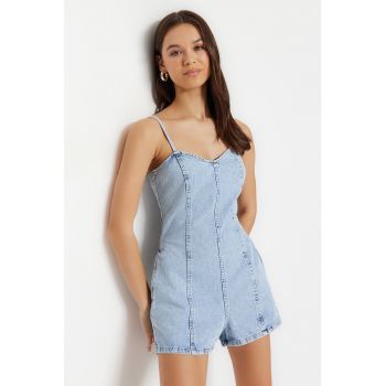 Salopeta scurta de denim la reducere