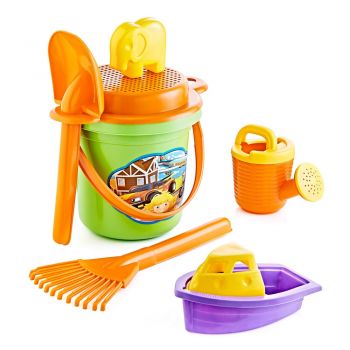 Set 5 ustensile de joaca pentru nisip Great Beach cu galetusa si accesorii Orange la reducere