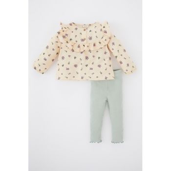 Set de bluza cu imprimeu si colanti striati - 2 piese