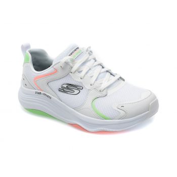 Pantofi sport SKECHERS albi, D LUX FITNESS, din piele ecologica si material textil