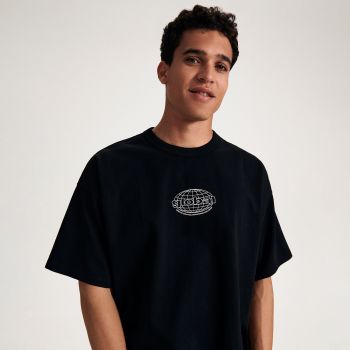 Reserved - Tricou oversized cu imprimeu în relief - Negru