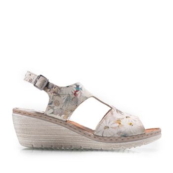 Sandale cu platforma dama din piele naturala, Leofex - 218 Bej flori box de firma originala
