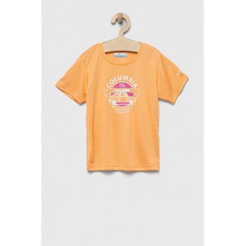 Columbia tricou copii Mirror Creek Short Sleeve Graphic Shirt culoarea portocaliu