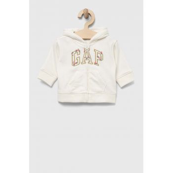 GAP bluza bebe culoarea alb, cu glugă, cu imprimeu