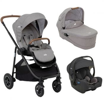 Joie - Carucior pentru copii multifunctional 3 in 1 Versatrax Gray/i-Gemm Shale (Carucior Versatrax Gray Flannel+ Landou Ramble Gray Flannel+ Scoica i-Gemm Shale)