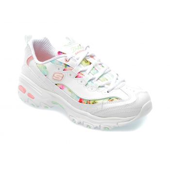 Pantofi SKECHERS albi, D LITES, din piele ecologica