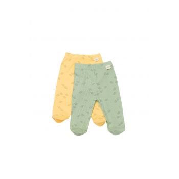 Set 2 pantalonasi cu botosei Printed, BabyCosy, 50% modal+50% bumbac, Lamaie/Verde