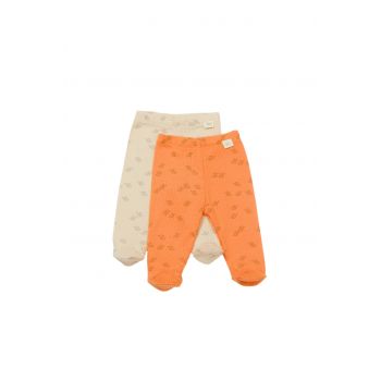 Set 2 pantalonasi cu botosei Printed, BabyCosy, 50% modal+50% bumbac, Stone/Apricot ieftin