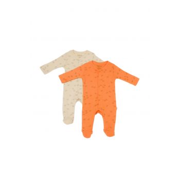 Set 2 salopete lungi Printed, BabyCosy, 50% modal+50% bumbac, Stone/Apricot