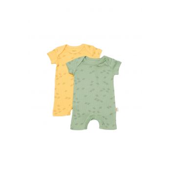 Set 2 salopete scurte Printed, BabyCosy, 50% modal+50% bumbac, Lamaie/Verde la reducere