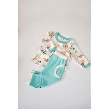 Set bluzita cu maneca lunga si pantaloni lungi, 100% bumbac organic, BabyCosy, Verde