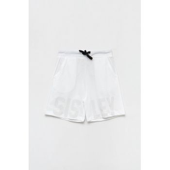 Sisley pantaloni scurți din bumbac pentru copii culoarea alb, talie reglabila de firma originali