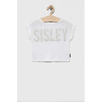 Sisley tricou de bumbac pentru copii culoarea alb