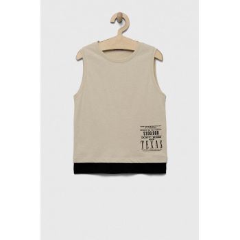 Sisley tricou de bumbac pentru copii culoarea bej, cu imprimeu