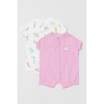 Set de salopete-pijama din bumbac cu imprimeu - 2 piese
