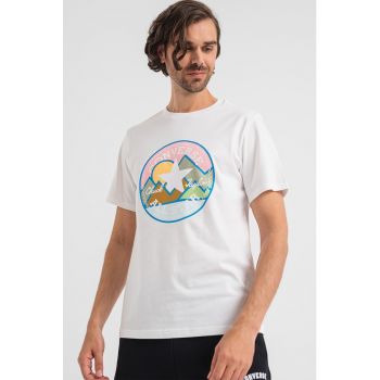 Tricou de bumbac cu imprimeu grafic si logo