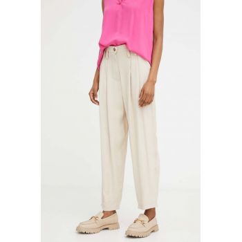 Answear Lab pantaloni femei, culoarea bej, fason chinos, high waist