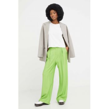 Answear Lab pantaloni femei, culoarea verde, drept, high waist