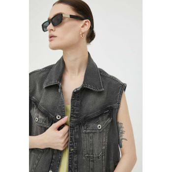 G-Star Raw vesta de blugi femei, culoarea gri, de tranzitie de firma originala