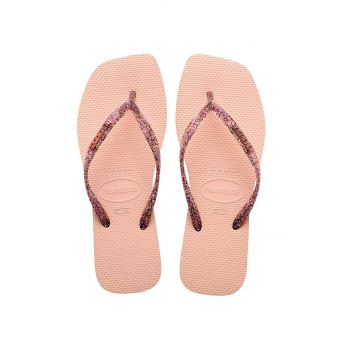 Havaianas slapi SLIM SQUARE LOGO METALLIC femei, culoarea roz, cu toc plat, 4148257