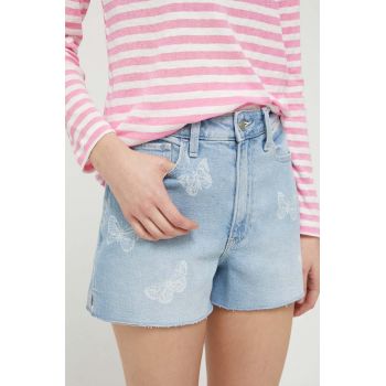 Hollister Co. pantaloni scurti jeans CURVY JEANS femei, cu imprimeu, high waist