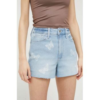 Hollister Co. pantaloni scurti jeans femei, cu imprimeu, high waist