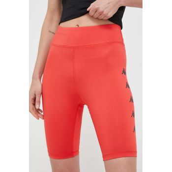 Kappa pantaloni scurți de antrenament culoarea rosu, cu imprimeu, high waist ieftini
