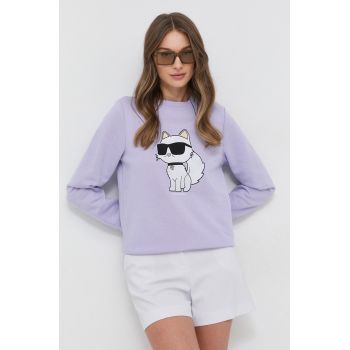 Karl Lagerfeld bluza femei, culoarea violet, cu imprimeu